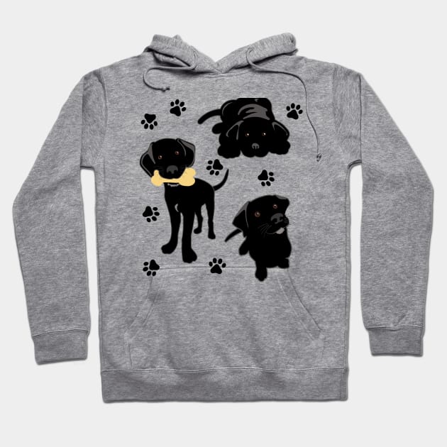 Three Black Lab Puppies Hoodie by DesignCat